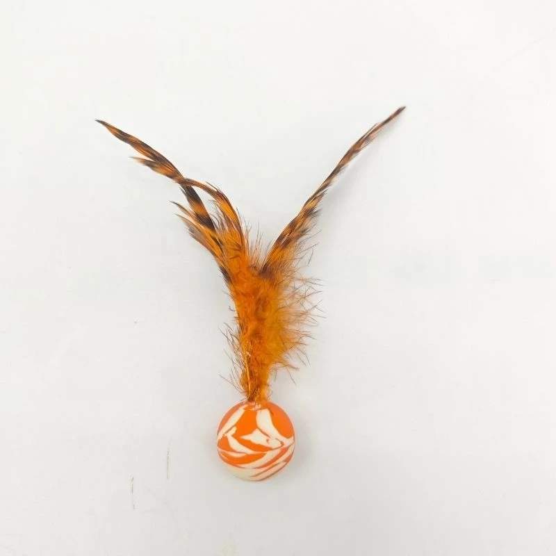 2 uds., color aleatorio, venta al por mayor, bola elástica colorida interactiva, plumas, juguete para gatos, pelota de goma para masticar, juguete para mascotas - imagen 3