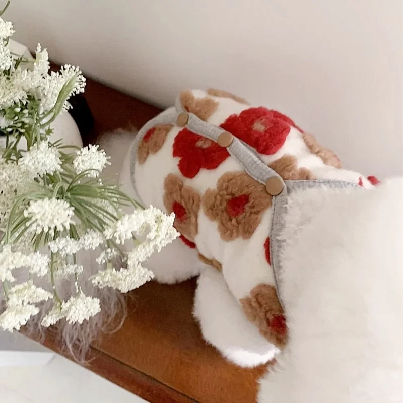 Ropa cálida de otoño para perros pequeños, chaleco con estampado de flores para perros, chaqueta de lujo para cachorros, abrigo de felpa suave para gatos, trajes para mascotas - imagen 5