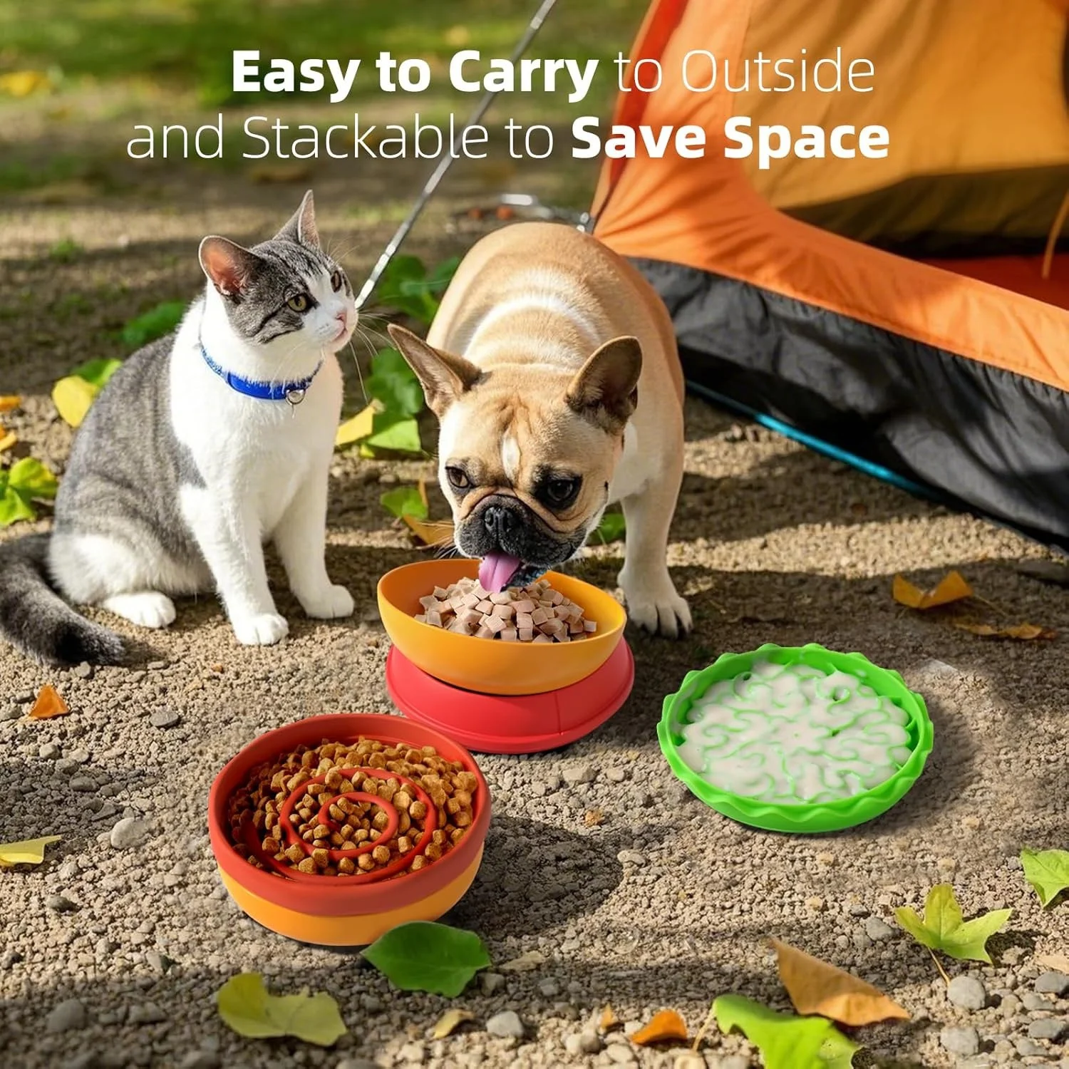 Juego de cuencos para gatos 5 en 1, cuenco de comida para perros y gatos con forma de hamburguesa colorido y bonito de 6,1 pulgadas apilable para fácil almacenamiento y viajes - imagen 3