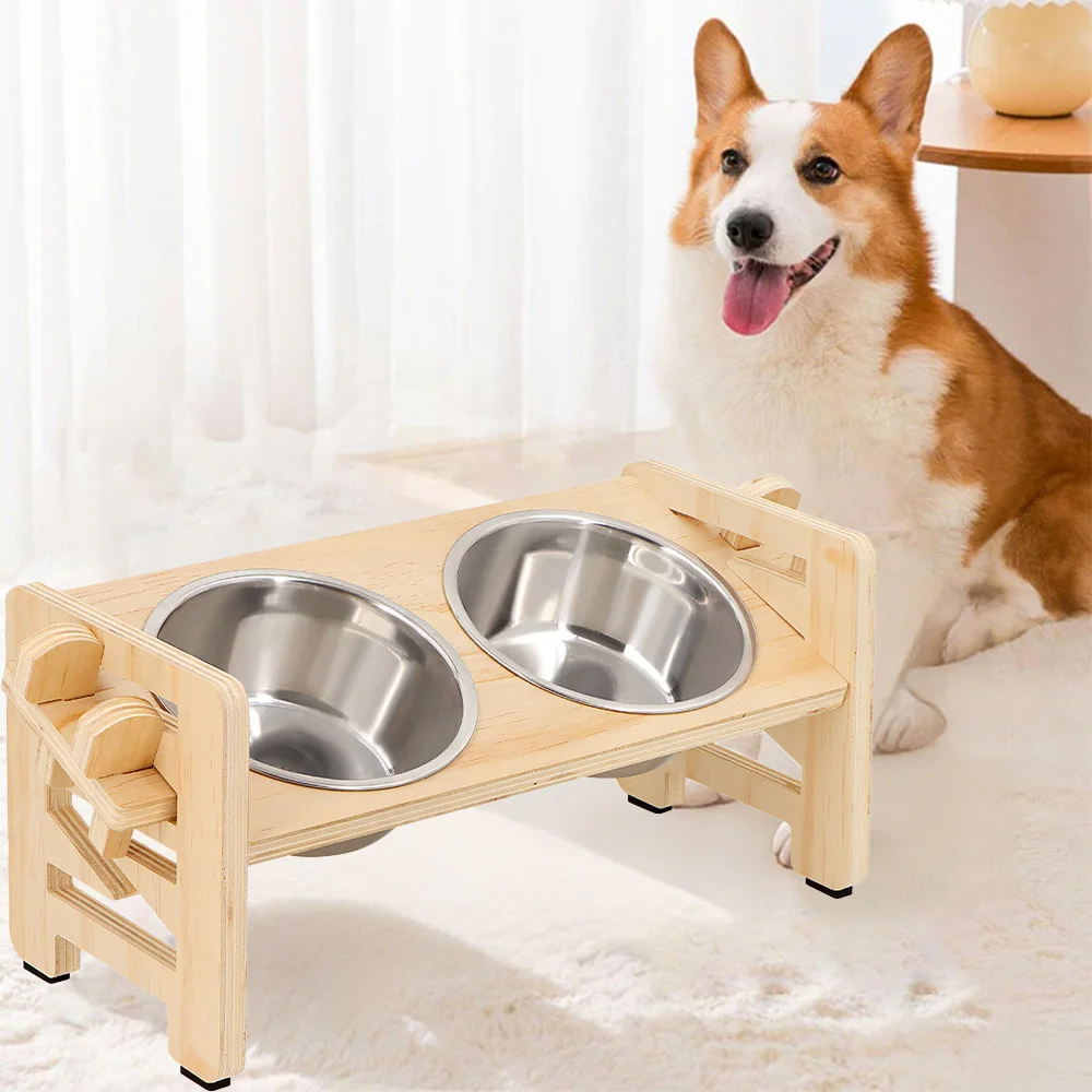 Cuencos elevados ajustables para mascotas para gatos y perros pequeños, soporte elevado para comedero de comida para mascotas con 2 platos de acero inoxidable para gatos de interior - imagen 4
