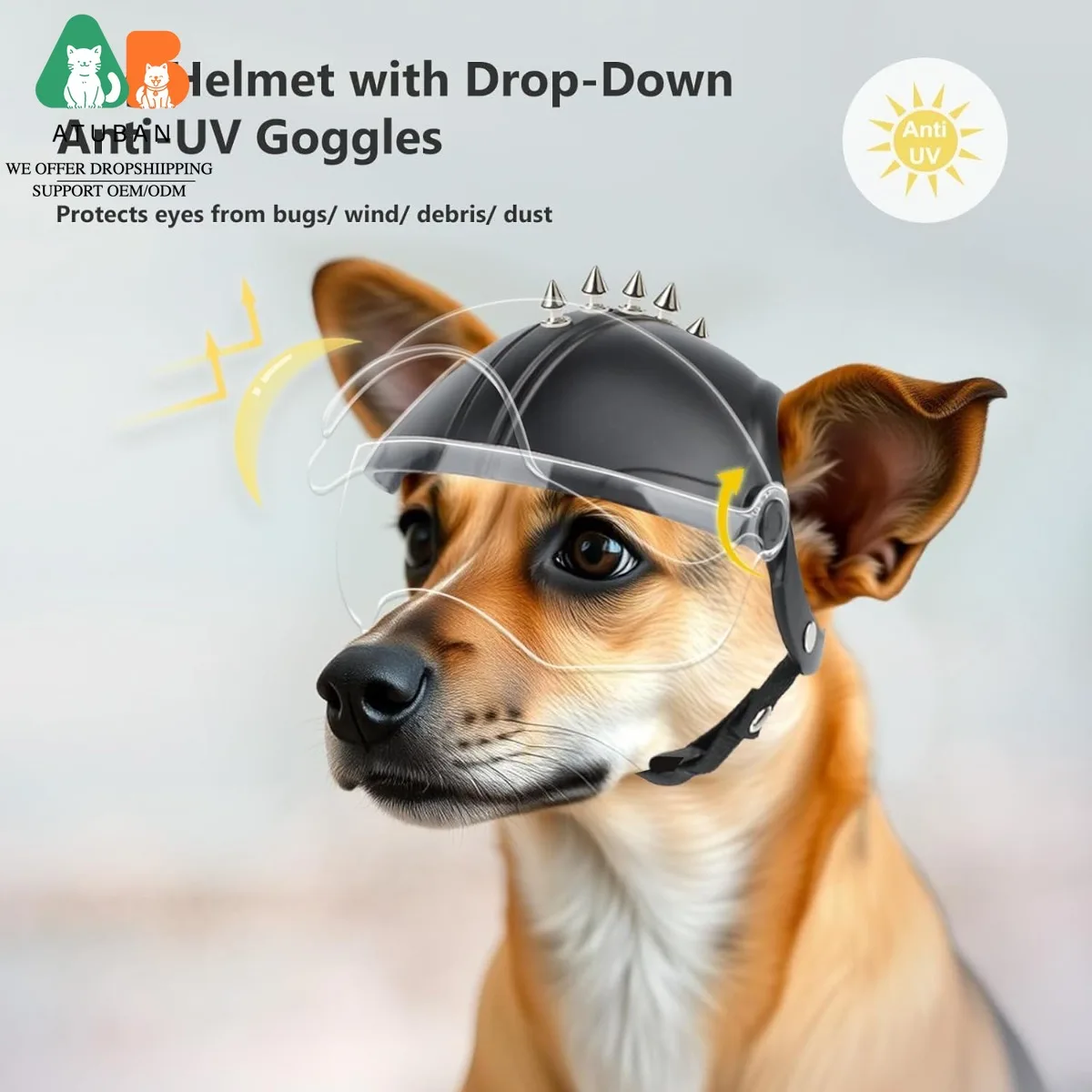 Cascos para perros ATUBAN para perros pequeños, casco para perros con gafas de lente transparente, casco para perros con orificios para las orejas, casco para perros y bicicletas - imagen 4