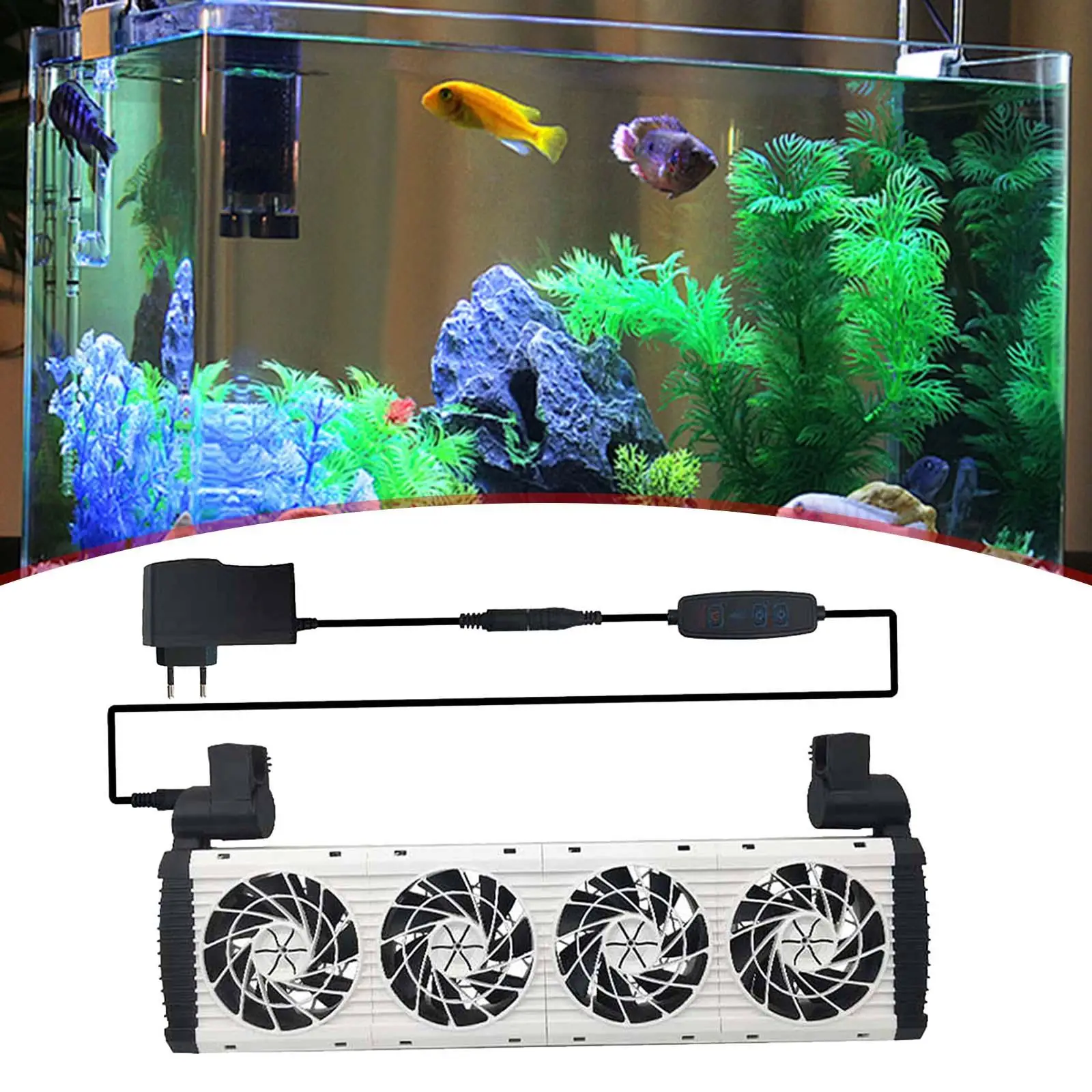 Fish Tank Chiller for Salt Fresh Water Cold Wind Quiet 6 Variable Speed for Aquarium Pets Supply Aquarium Cooling Fan (4 Fan)
