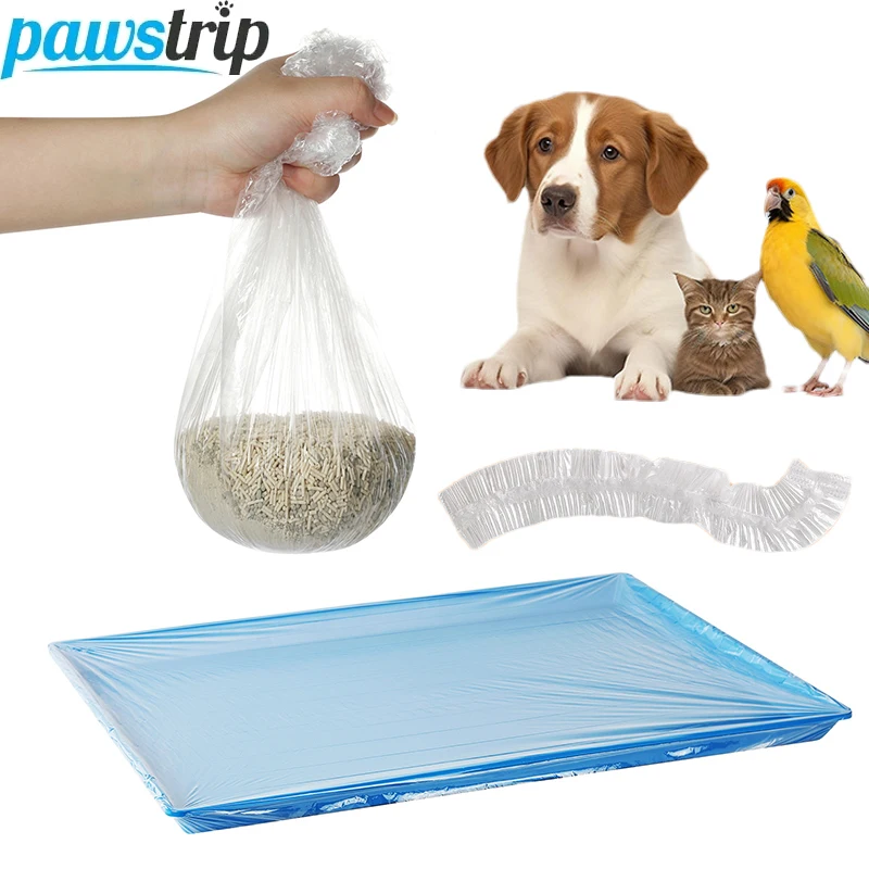 50PCs Disposable Pet Tray Cleaning Bags Elastic Pet Cage Garbage Bags for Dogs Cats Small Animals Transparent Pet Waste Bag