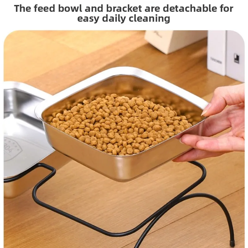 Cuenco de acero inoxidable antigolpes para mascotas, cuenco antideslizante grueso con protección para perros y gatos, cuenco inclinable para el cuello, accesorios de alimentación para mascotas fáciles de limpiar - imagen 3