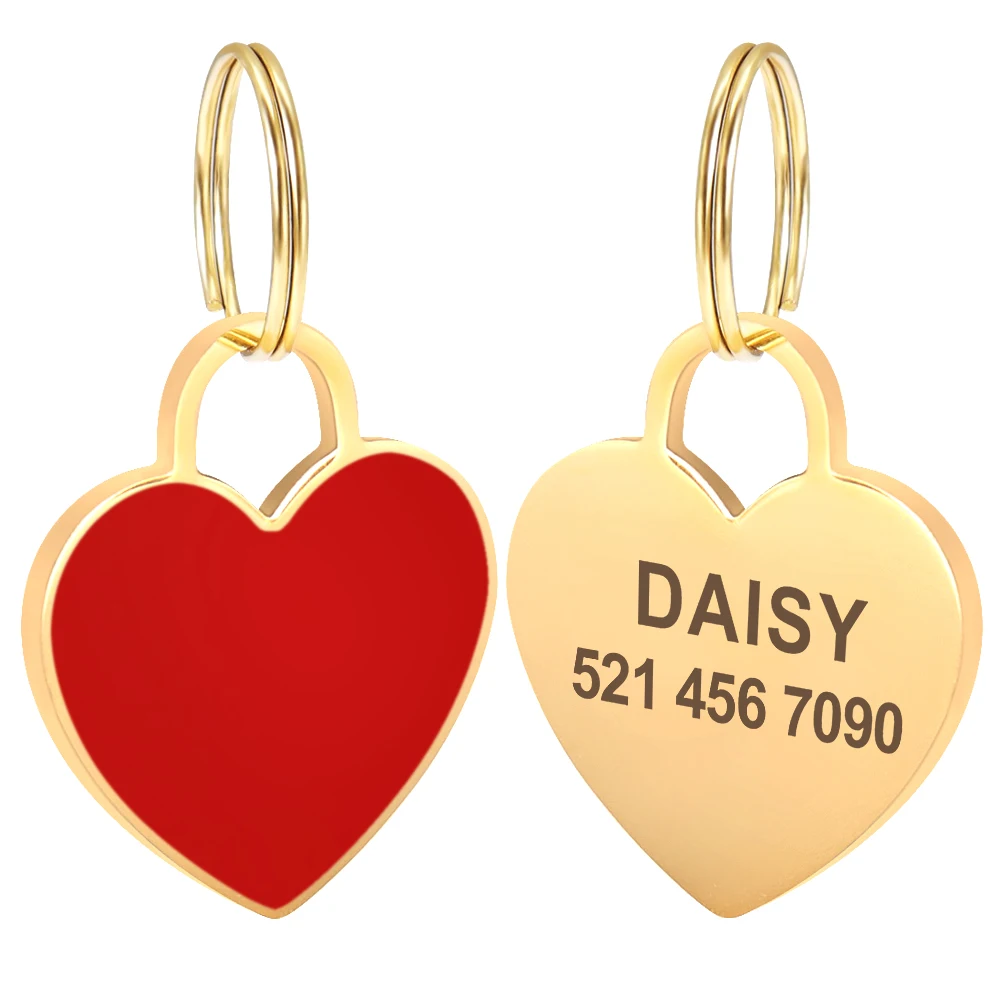 Etiqueta de identificación personalizada para perros y gatos, placa de identificación grabada gratis, colgante para Collar de mascotas, accesorios de corazón, Shpae - imagen 4