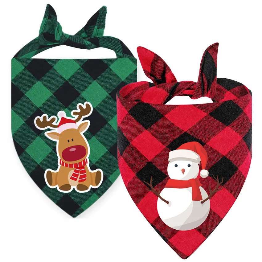 Pañuelos navideños a cuadros para perros, toalla para mascotas, fiesta de vacaciones, alce, muñeco de nieve para cachorros, suministros para mascotas, disfraz, accesorios para gatos grandes, Rojo - imagen 2