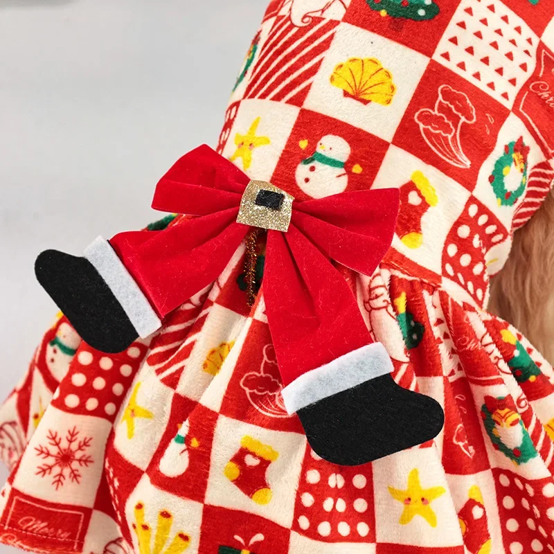 Traje cálido para mascotas para perros pequeños/medianos, vestido navideño para perros, falda de invierno de terciopelo cristalino con lazo, S–XL - imagen 5