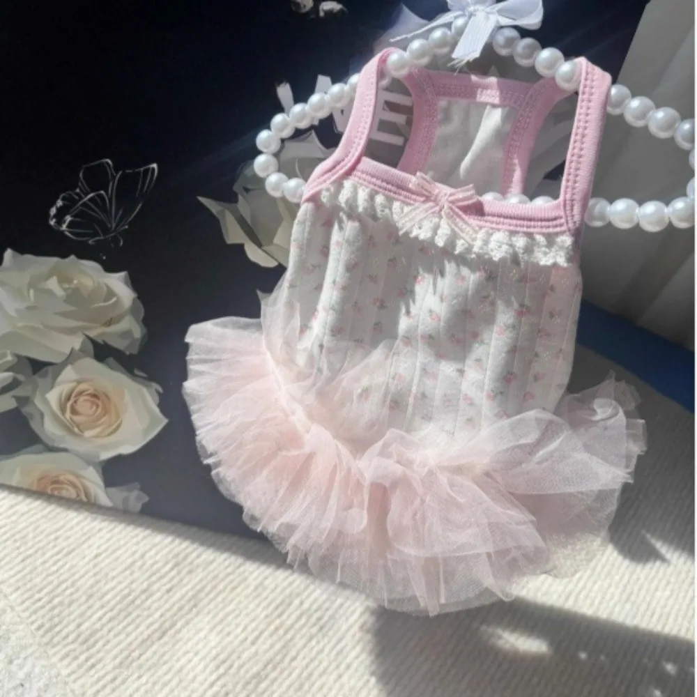 Vestido de tirantes para perro/gato de primavera para mascotas, estilo princesa, Teddy Yorkshire, vestido de malla abombada, vestidos bonitos para perros pequeños - imagen 3