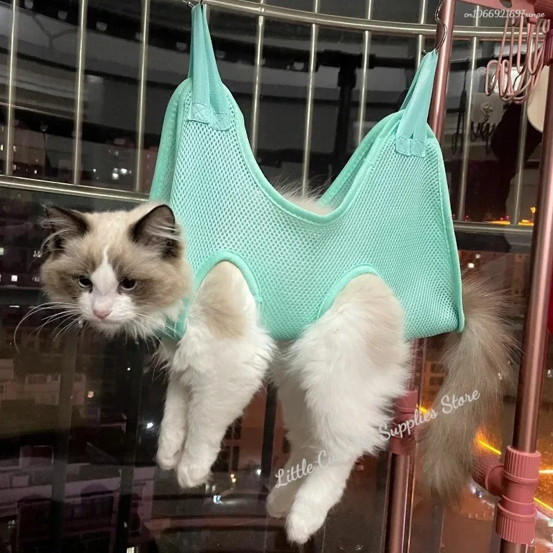 Bolsa fija antiarañazos para cortar uñas de gato, hamaca colgante de belleza para mascotas, accesorios de sujeción para recorte de baño
