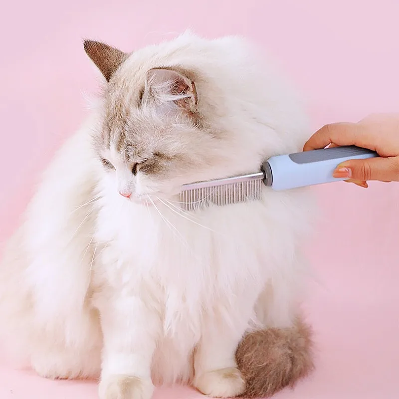 Peine para perros, cepillo de doble cara para perros, cepillo autolimpiante para gatos, removedor de pelo para mascotas, peines de acero inoxidable para cepillos de masaje para el cuidado de perros - imagen 4