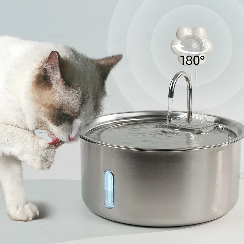 Dispensador de agua para mascotas de acero inoxidable de 7L, fuente de agua automática para gatos, fuente con filtro USB para perros y gatos, alimentador inteligente para beber - imagen 3