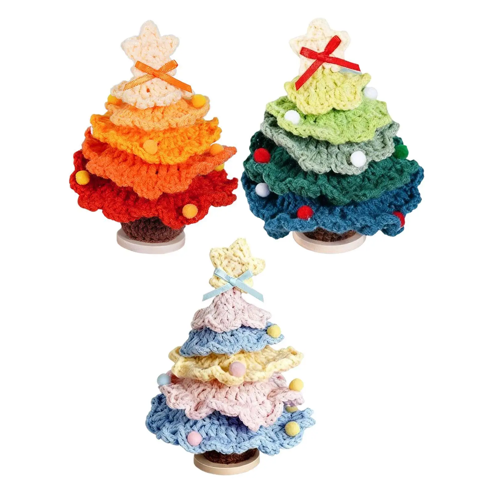 Crochet Christmas Tree Ornament Knitted Toy Fashion Lightweight Small DIY Decoration for Party Graduation Office Home Desktop