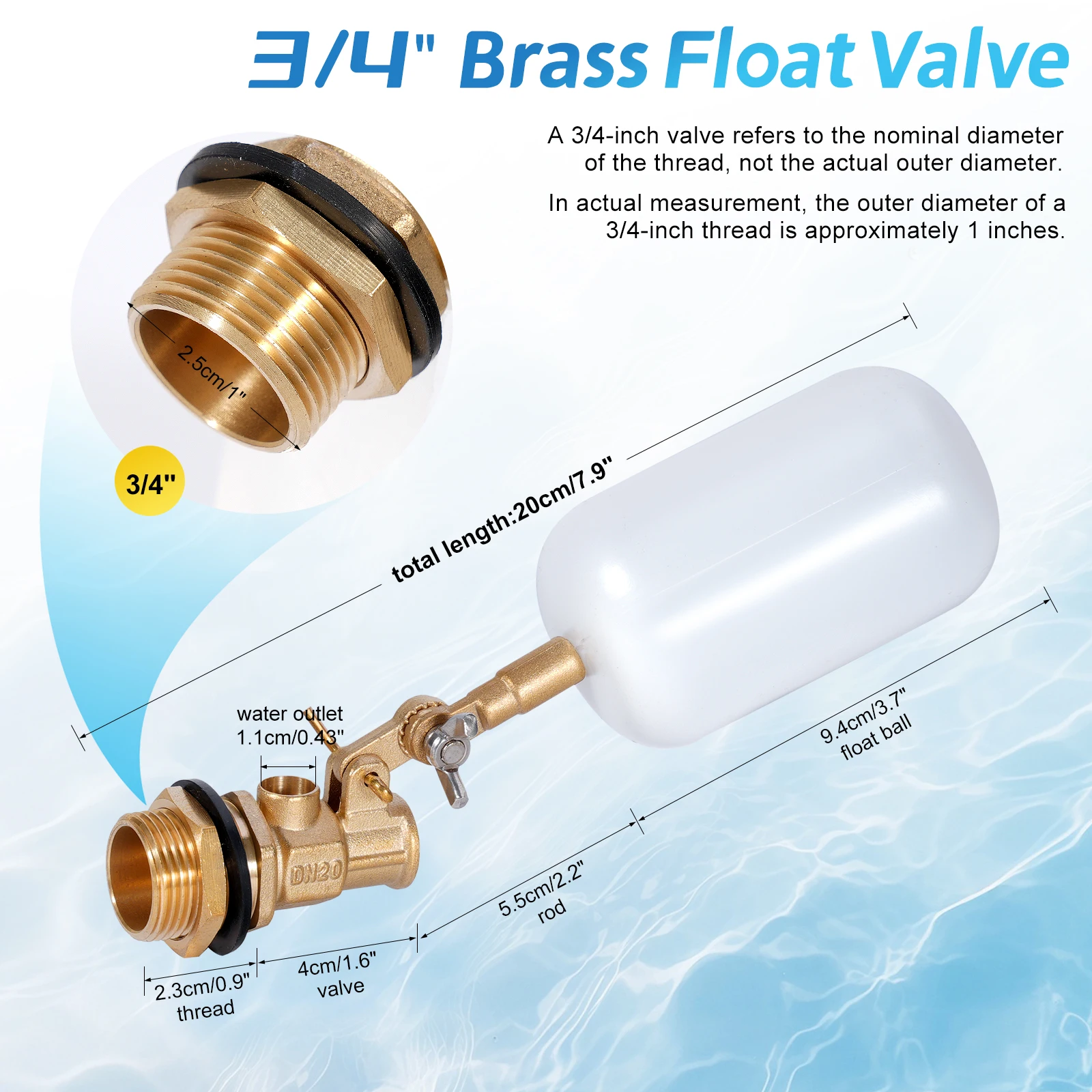 Válvula de bola flotante de cobre para tanque de agua – 1/2 y 3/4 pulgada - imagen 4
