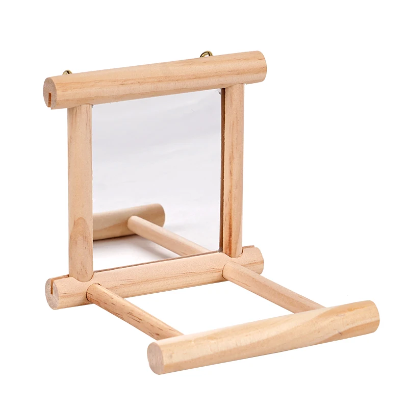 Juguetes de espejo para pájaros y loros, de madera con soporte para percha, jaula para pájaros, juguetes para loros, periquitos, cacatúas, jaula, accesorios para periquitos - imagen 3