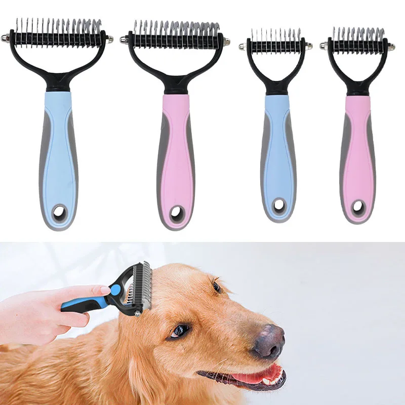 Peine de nudo para mascotas de doble cara, herramientas de eliminación de pelo para perros, peine de depilación para gatos, cortador de pelo