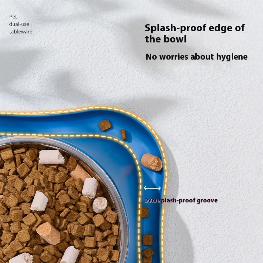 Cuenco de acero inoxidable para mascotas, antideslizante, antipunta, doble, individual, elevado, plato de agua para alimentos, duradero, fácil de limpiar, alimentador para mascotas - imagen 4