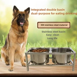 Cuenco de comida para perros de acero inoxidable, arreglo para evitar golpes sobre el cuello de protección de doble cuenco, accesorios de productos de alimentación para mascotas fáciles de limpiar