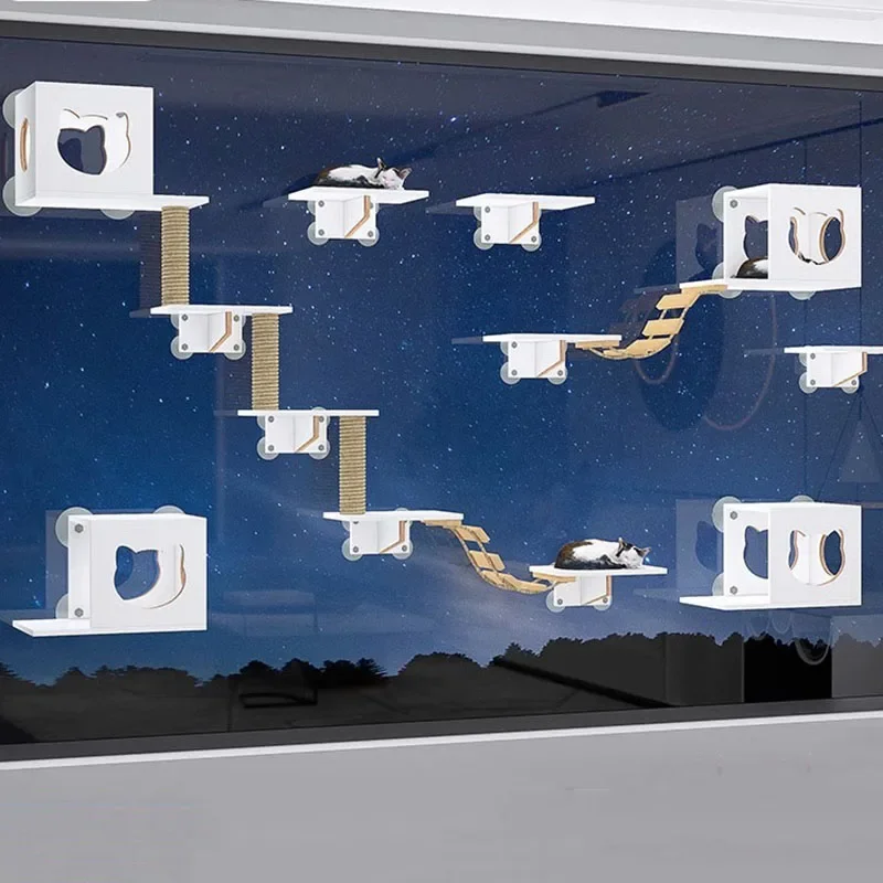 Torre de condominio para gatos, juguete de árbol sin perforación, poste para rascar, plataforma, productos para mascotas para gatitos, ventosa de madera maciza, juego para gatos, marco de escalada - imagen 5