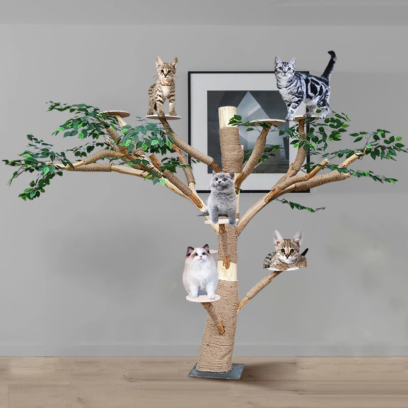 Árbol para gatos de madera maciza, poste alto, modelo grande, cuerda de Sisal, torre grande, árboles para gatitos baratos, rascador de escalada, suministros para mascotas