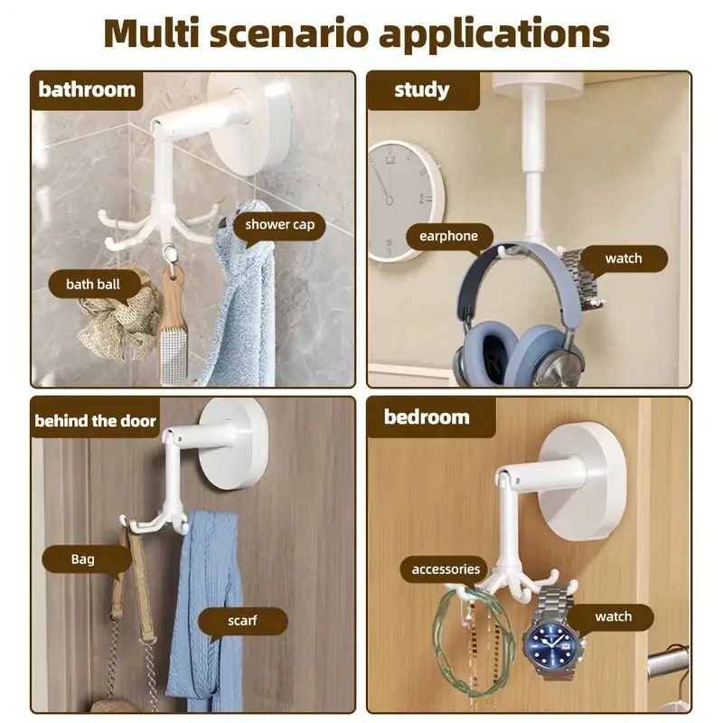 360 ° Estante de gancho giratorio de alta calidad, ganchos plegables de seis garras sin perforaciones, soporte para toallas, organizador para el hogar, estante de almacenamiento colgante - imagen 4