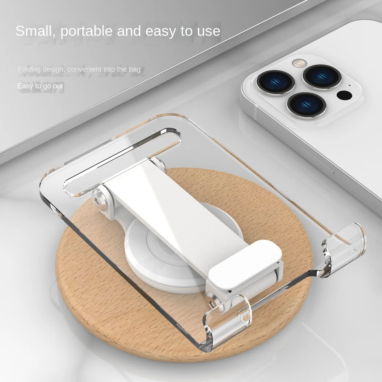 Soporte acrílico para tableta con soporte plegable giratorio de 360 grados para teléfono, soporte portátil ajustable antideslizante para teléfono inteligente de escritorio - imagen 4