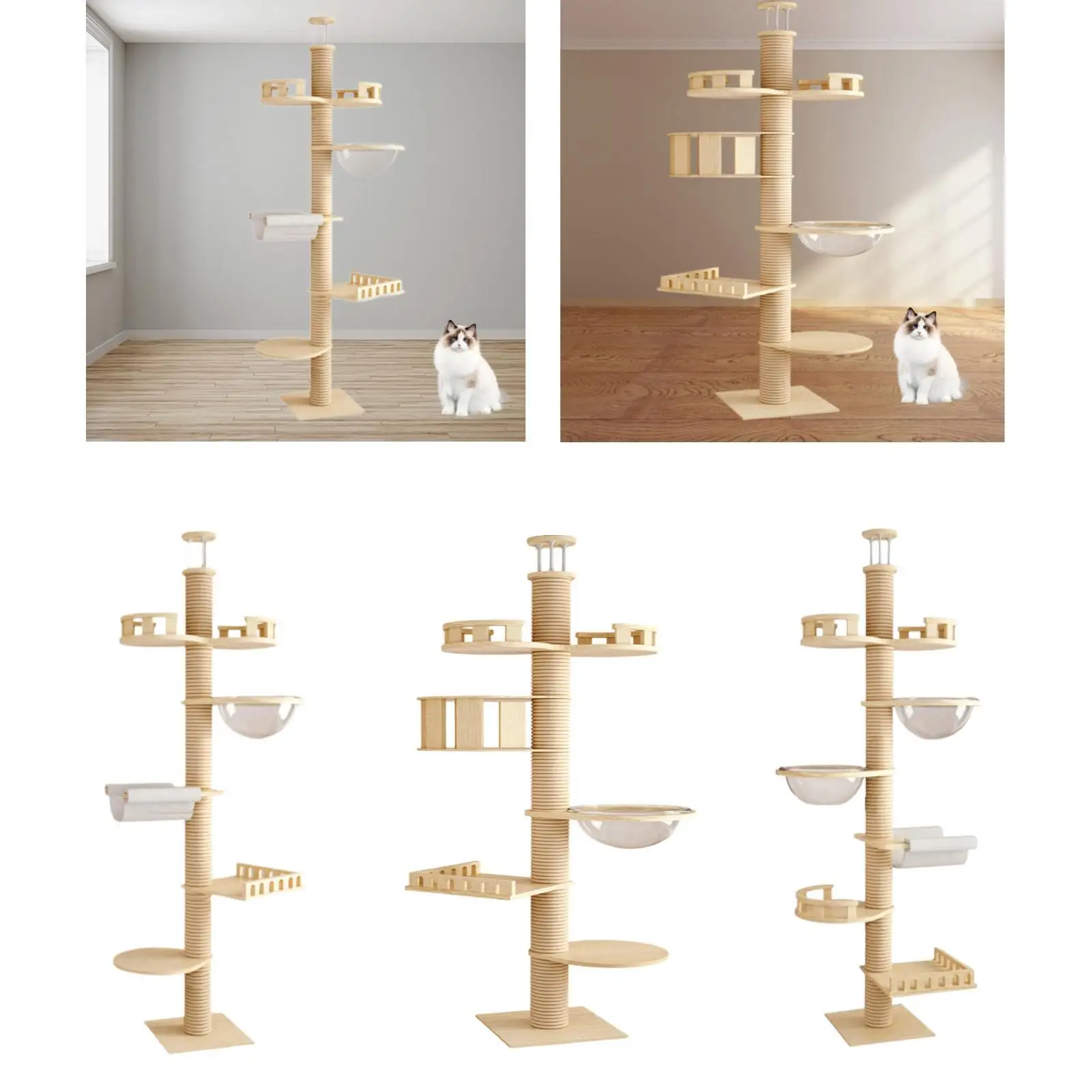 Marco de escalada de árbol para gatos de piso a techo, condones de torre de madera DIY para gatito