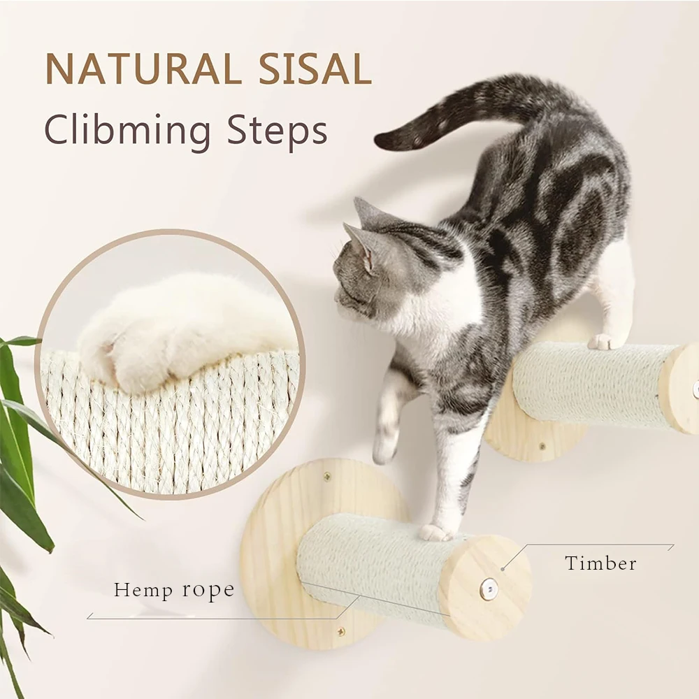 Marco de escalada para gatos montado en la pared, madera maciza de pino, cama colgante, plataforma de salto, poste de escalada para rascar, muebles para mascotas - imagen 5