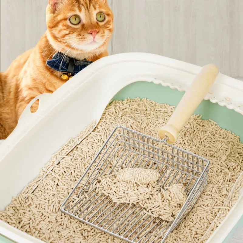 Pala de acero inoxidable para arena de gato, Herramientas de limpieza de inodoro con mango de madera y Metal, suministros para mascotas - imagen 3