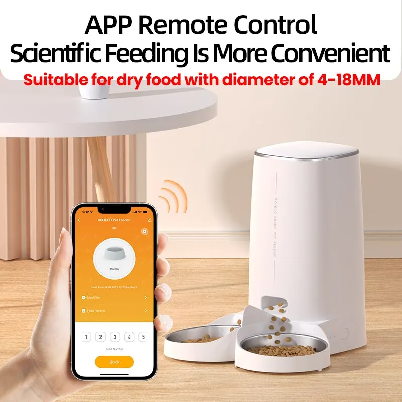 ROJECO-comedero automático para gatos, dispensador inteligente de comida para gatos, con Control remoto, botón WiFi, alimentador automático para gatos y perros, accesorios - imagen 3