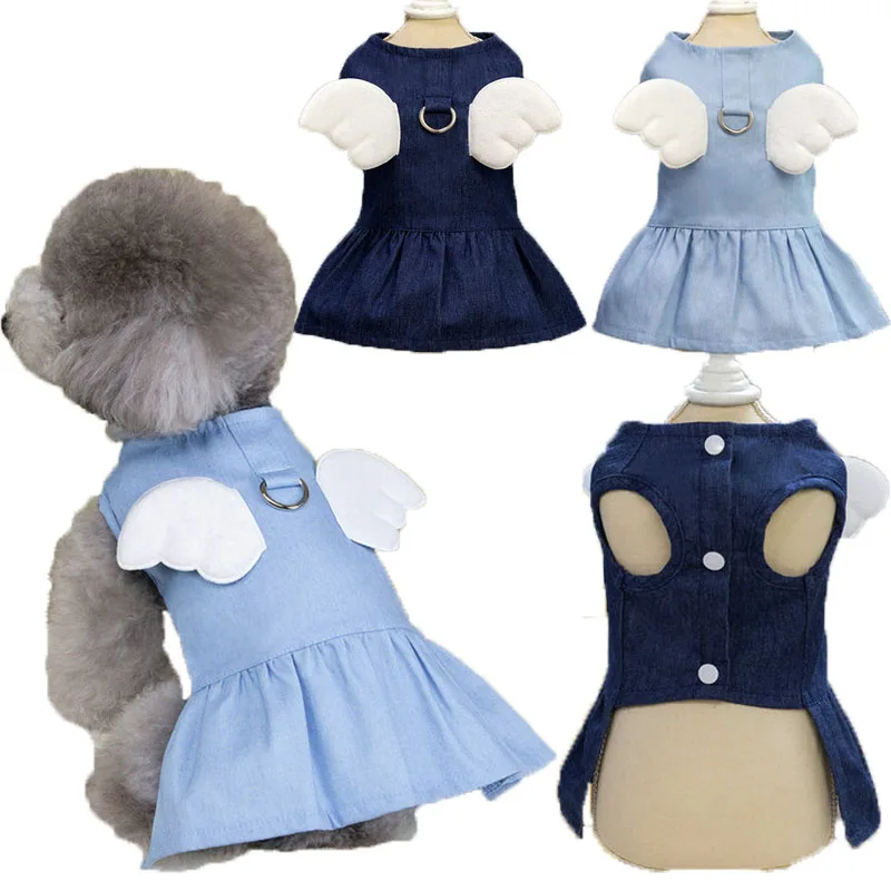 Ropa vaquera para perros, vestidos elegantes azules para niñas, para perros pequeños y medianos, arnés para Chihuahua Yorks, ropa para cachorros femeninos