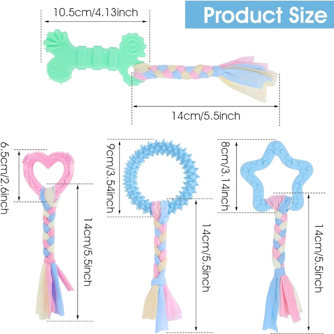 Juego de juguetes de goma para masticar dientes de cachorro, cuerda de algodón interactiva, pin lindo, 4 piezas - imagen 2