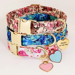 Collar personalizado para perros – Placa grabada diseño flor y corazón