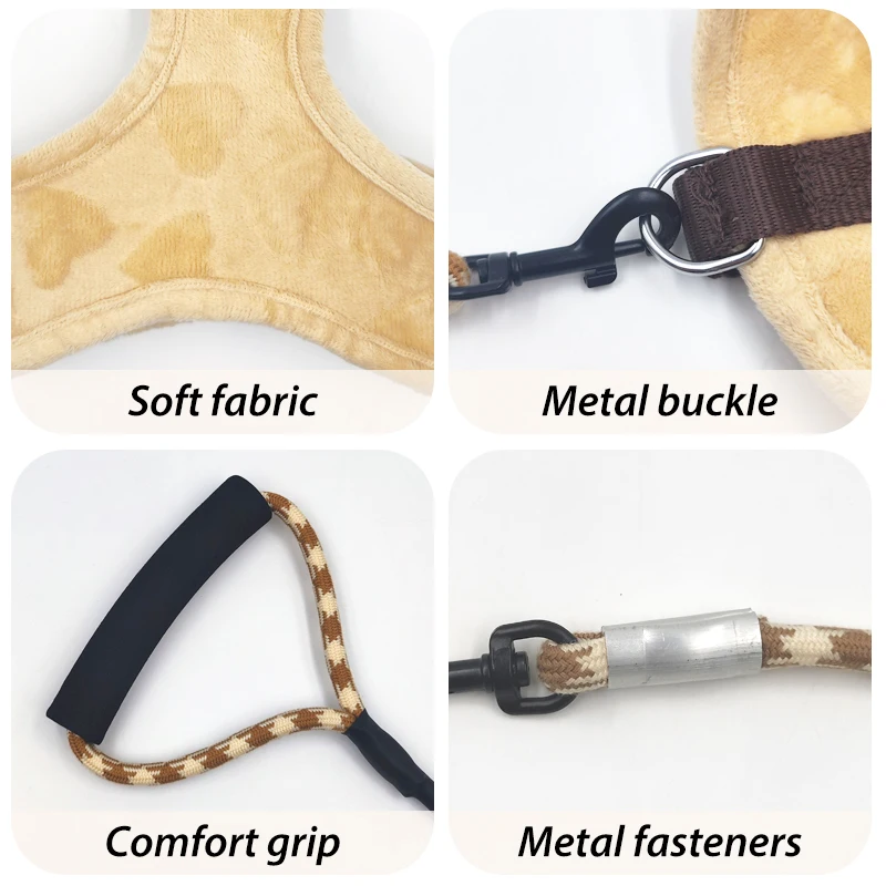 Conjunto de correa de arnés para perro pequeño, chaleco ajustable para cachorro y gato, Bulldog Francés, Chihuahua, Pug, correa de plomo para caminar al aire libre - imagen 3