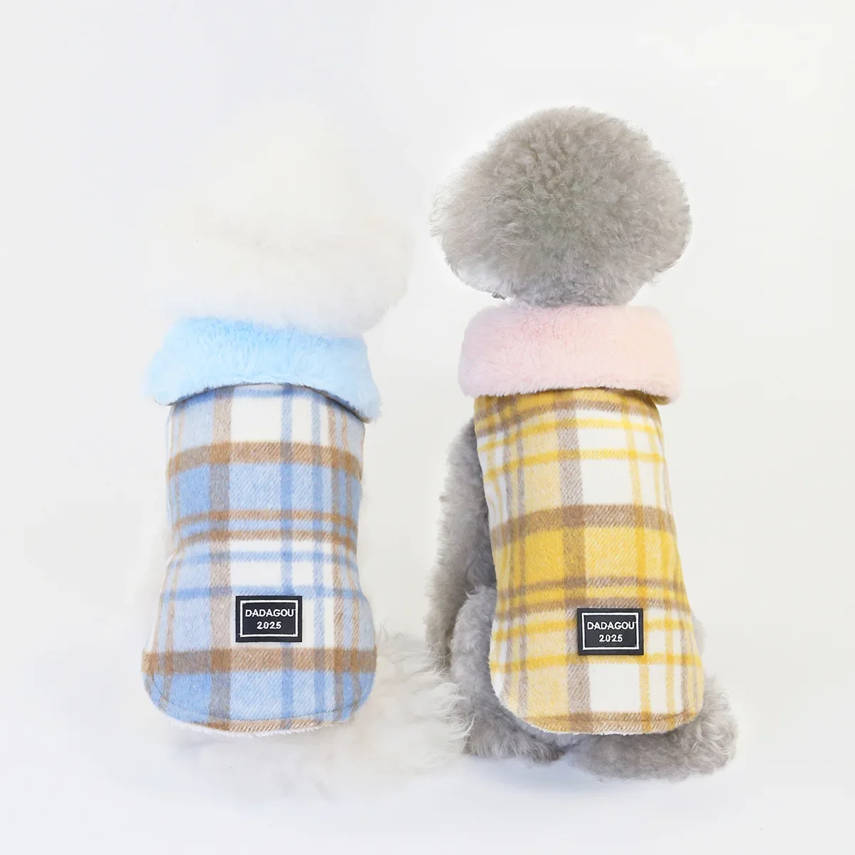 Ropa de otoño e invierno, abrigo a cuadros para mascotas, ropa para perros, abrigo pesado de lana, ropa para mascotas, ropa para cachorros malalteses Yorkshire