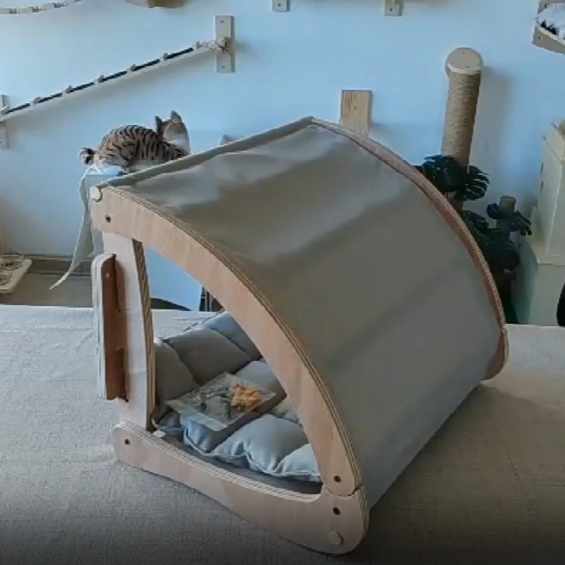 Cama pared para gatos de madera maciza con cortina de privacidad - imagen 4