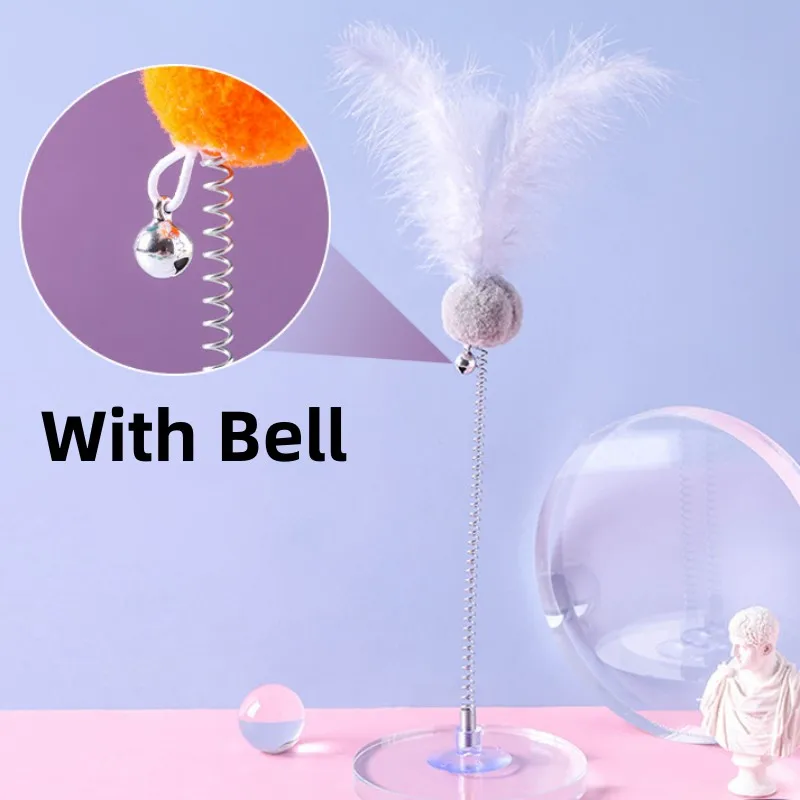 Juguete de pluma de primavera para gatos, palo interactivo de bola de lana con campana, ventosa, palos para mascotas - imagen 5