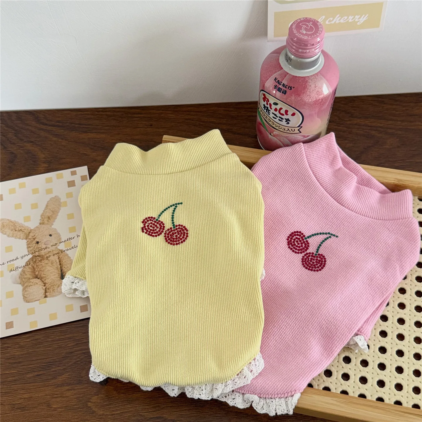 Pet Autumn/Winter Cherry High Neck Base Shirt Teddy Schnauzer Cat T-shirt Pet Hoodie Puppy Clothes Dog Clothes for Small Dogs - imagen 2