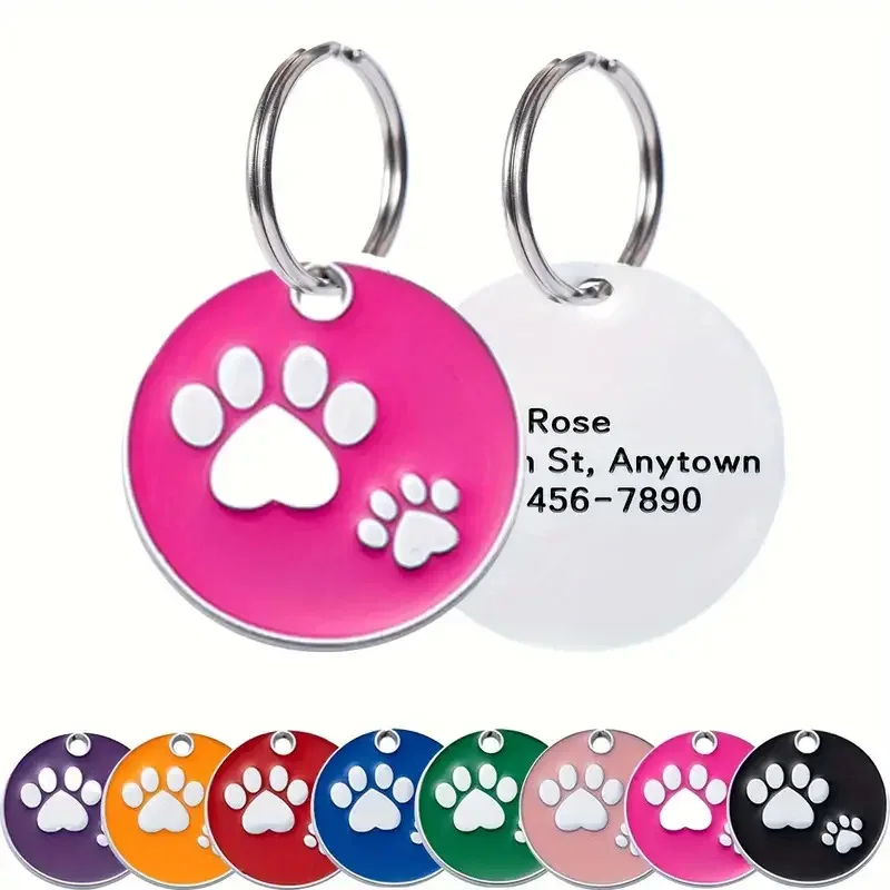 Pata redonda de aleación de Zinc, etiqueta de identificación de perro personalizada, accesorios para perros, placa de etiquetas de identificación de perro de mascota redonda personalizada de Metal, 1 ud.