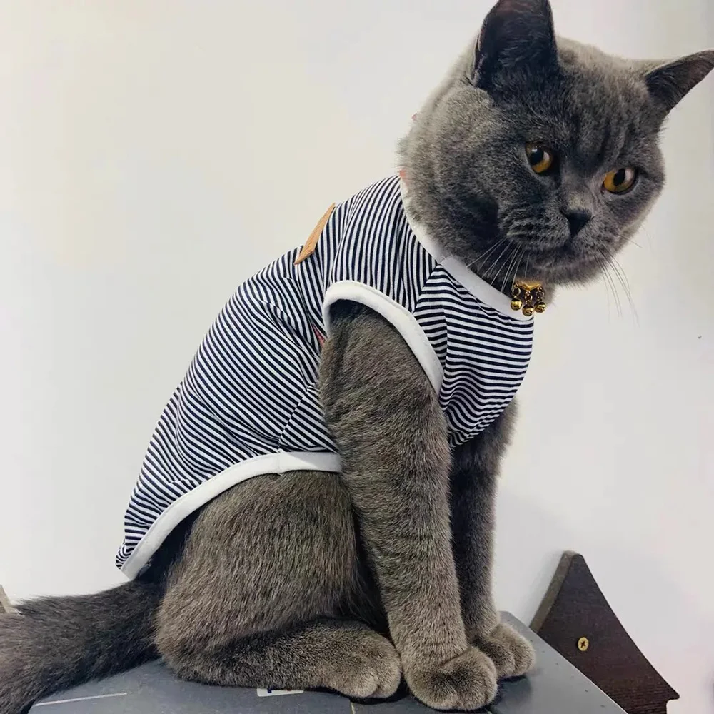 Chaleco de algodón para gatos y cachorros, camiseta clásica a rayas sin mangas para mascotas, ropa para perros pequeños, gatos y gatitos, ropa para gatos