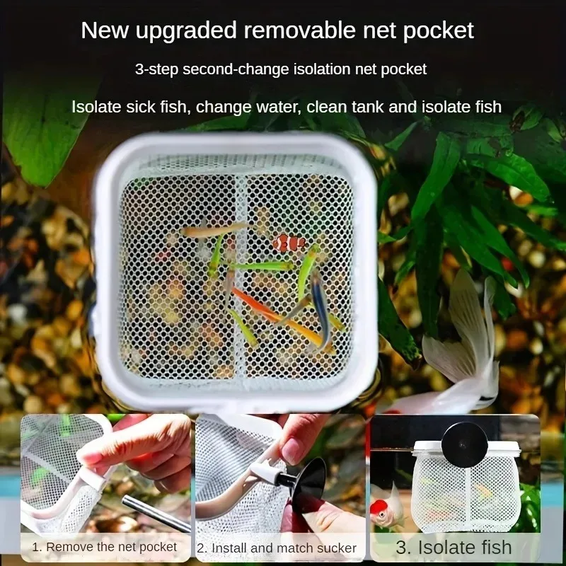 Red de pesca cuadrada para acuario con ventosa, equipo de pesca extensible con mango largo para atrapar peces, camarones, suministros limpios - imagen 4