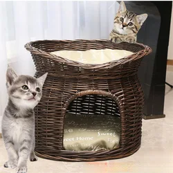 Cama nido de ratán para gatos y perros - lavable, todas las estaciones