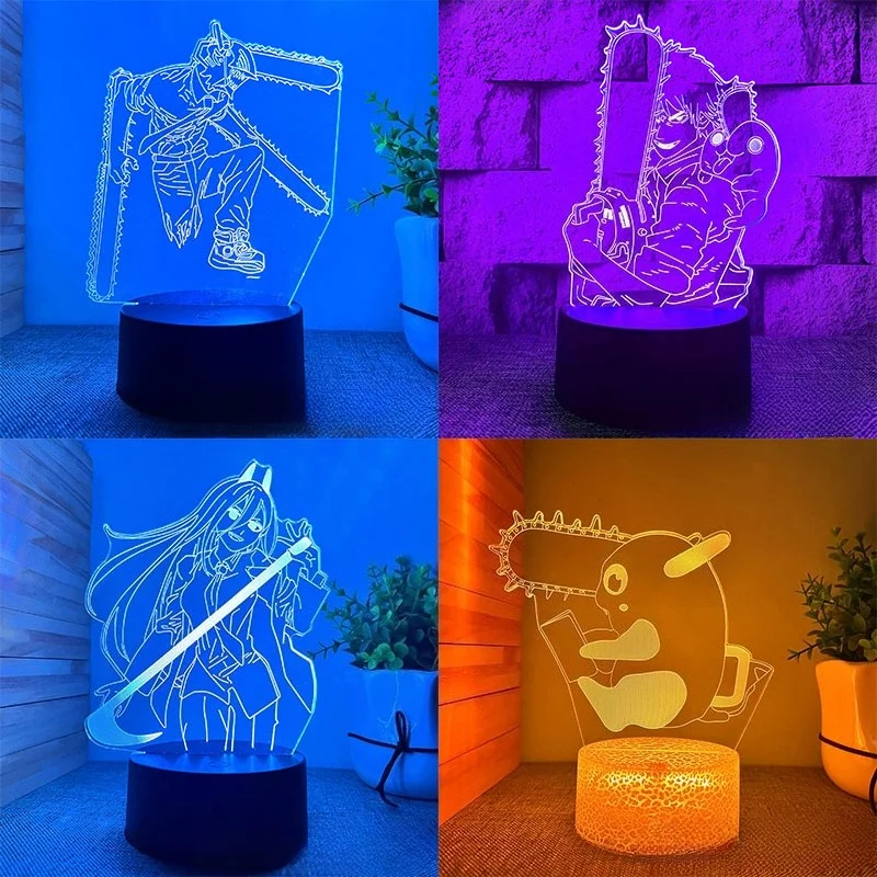 Lámpara LED Chainsaw Man Figura Denji Power Makima Luz nocturna