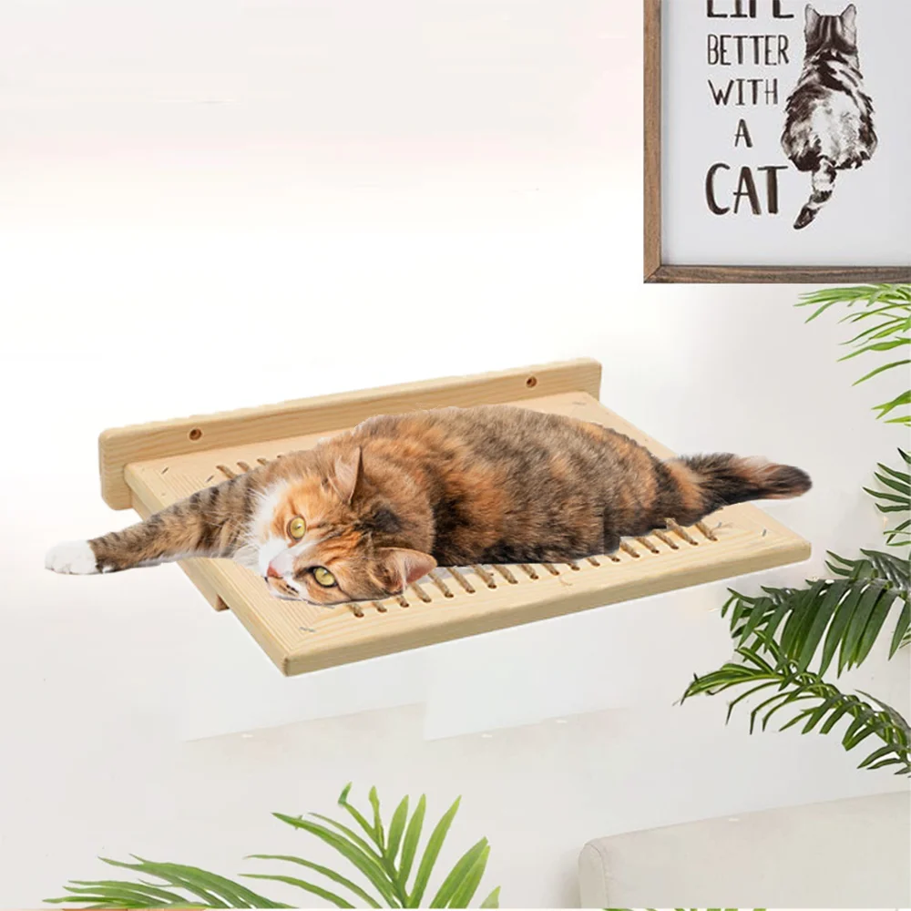 Hamaca montada en la pared para gatos, juego de rascador para mascotas, muebles de madera, árbol para gatos, plataforma de salto, juguete para casa, 1 unidad - imagen 5