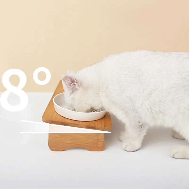 Cuencos dobles de comida para gatos con marco de bambú, vajilla para beber para mascotas, dispensador de agua Cervical protector para el hogar, contenedor alimentador para cachorros - imagen 4