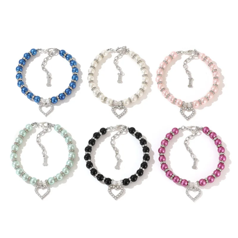 Fashion Pet Accessories Cat Crystal Necklace Imitation Pearl Rhinestone Pendants Pearl Necklace Dog Collar Collars for Cats Dogs - imagen 3