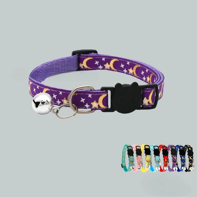 Collar para perro y gato con estampado en caliente, Luna, estrella, hebilla para gato, hebilla de seguridad reflectante desmontable dorada, Collar para mascota, accesorios para gatitos - imagen 2