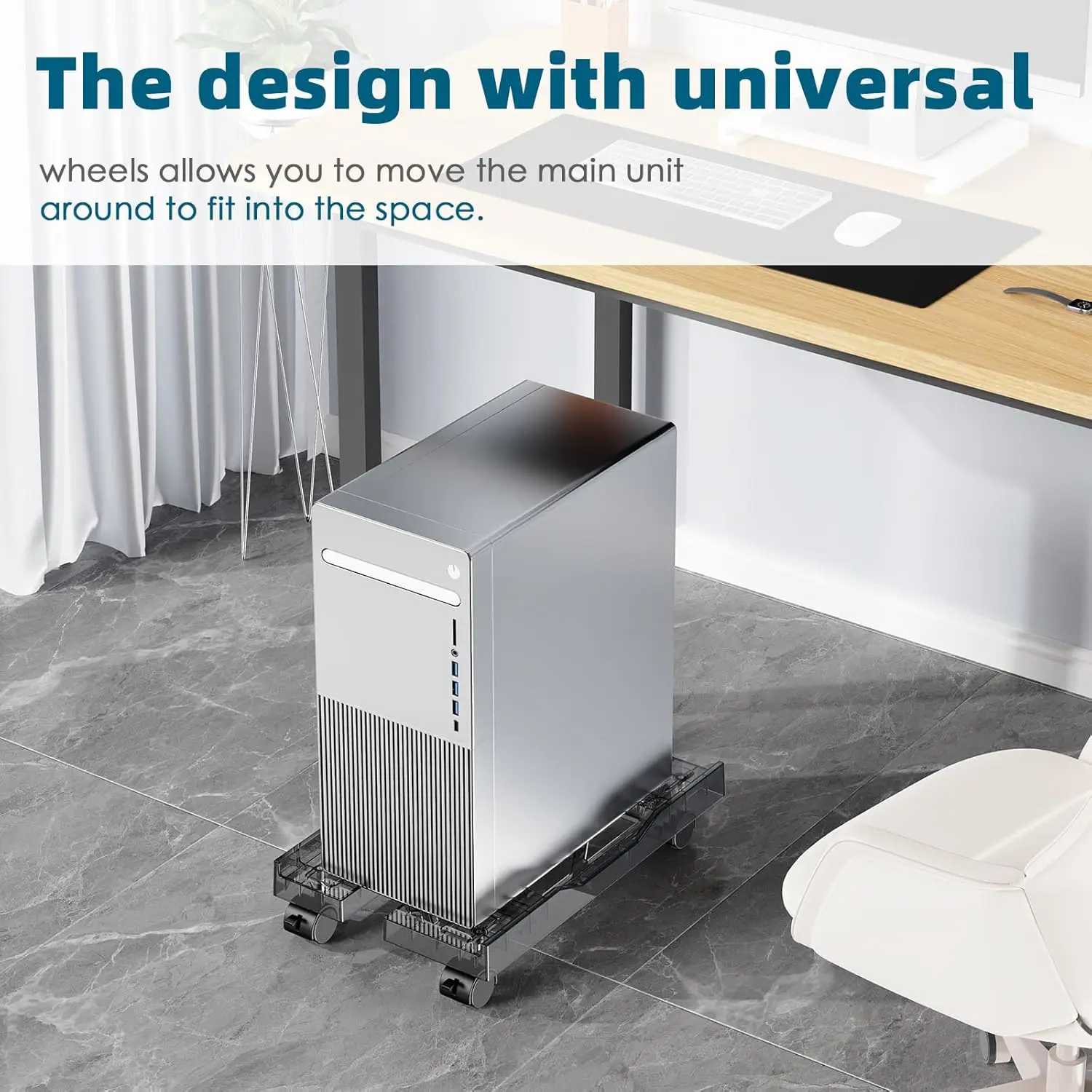 Soporte universal para caja de computadora Soporte de torre de PC transparente colorido con ruedas de freno - Disipación de calor de ventilación - imagen 5