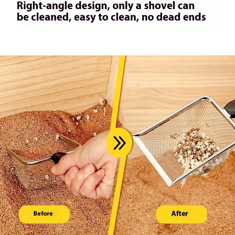 Pala de arena para gatos de poros finos, suministros para mascotas, pala de acero inoxidable aplicable, arena para gatos pequeños, pala con filtro limpio para patatas fritas de mascotas - imagen 2
