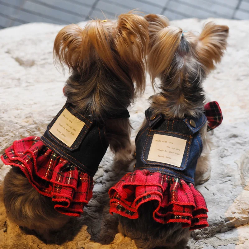 Falda de lujo con tirantes de mezclilla para perros, ropa para mascotas, falda con tirantes de mezclilla para perros pequeños, vestidos para perros para Pomerpish maltés Yorkshire - imagen 3