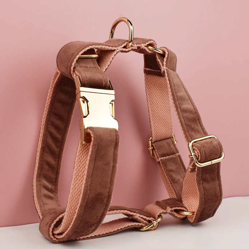 Collar y correa de terciopelo rosa para perros, placa de identificación grabada personalizada, suministros para mascotas, Velvet22 - imagen 2